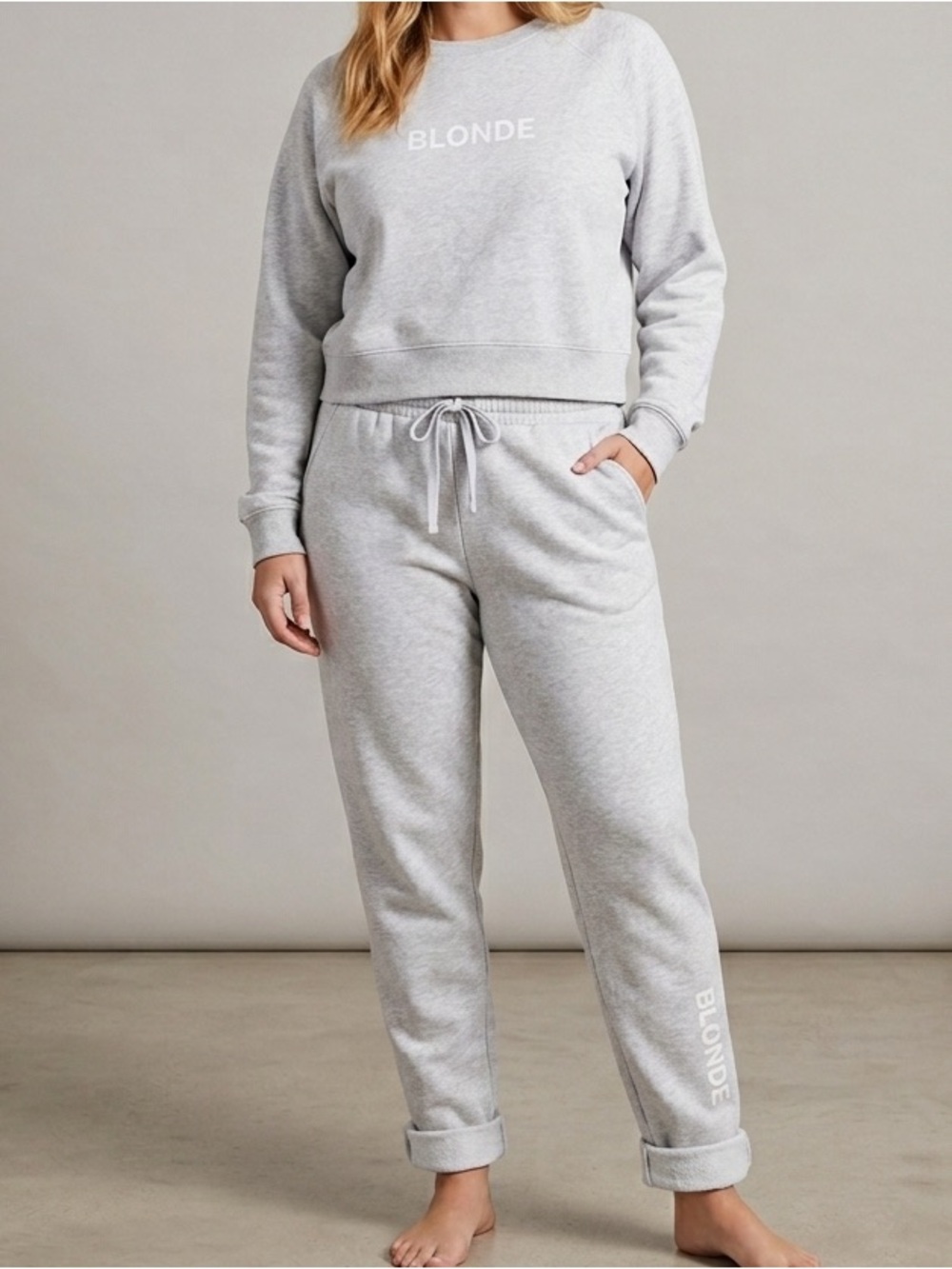 Brunette The Label "Blonde" Classic Crew Gray Sweatshirt & Jogger Set